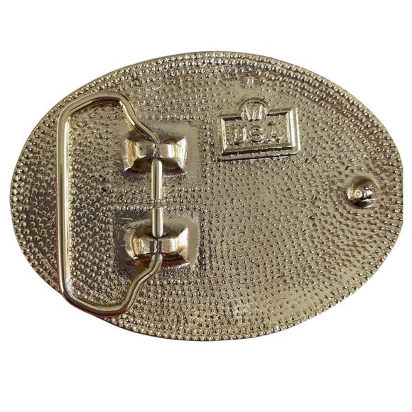 VNTG Western Belt Buckle Two Tone Silver Gold Oval Shaped Engraved Cowboy USA - Picture 7 of 8
